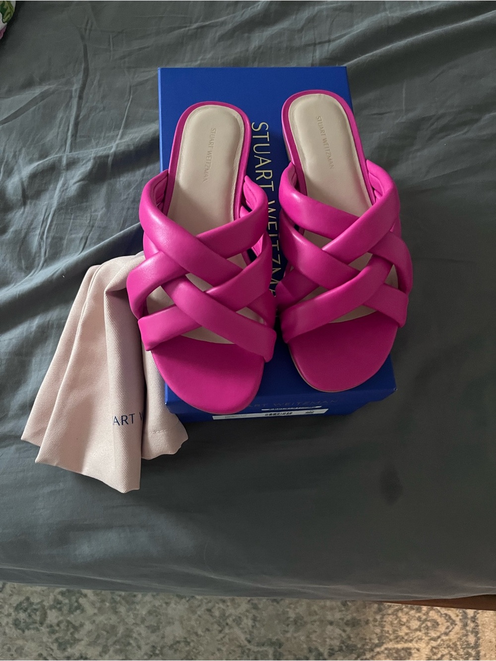 Stuart Weitzman Hot Pink Braided Slide Mules